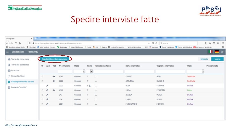 Spedire interviste fatte https: //sorveglianzepassi. iss. it 