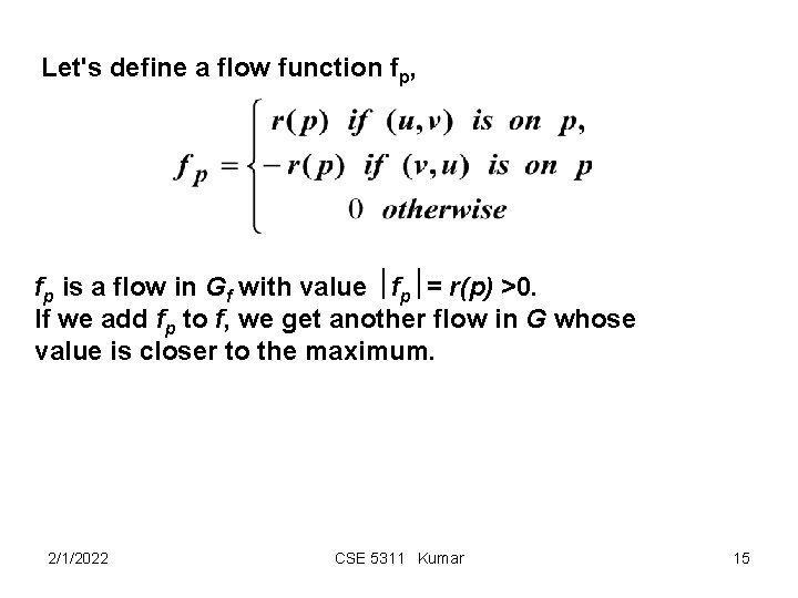 Let's define a flow function fp, fp is a flow in Gf with value