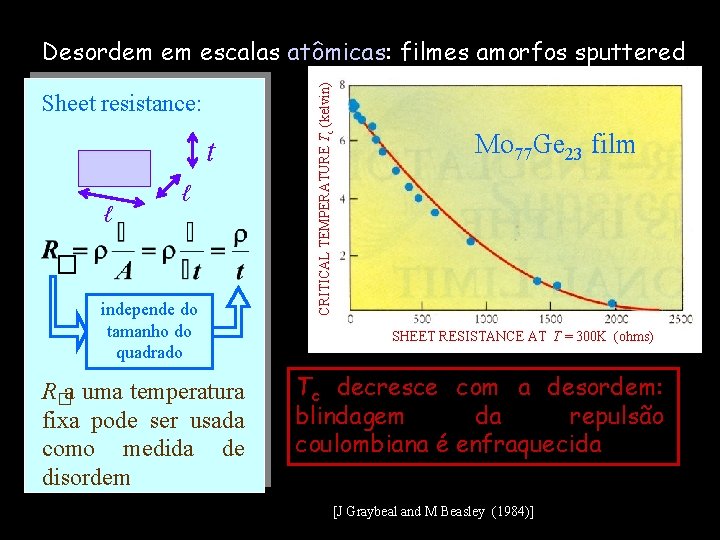 Sheet resistance: t ℓ ℓ � independe do tamanho do quadrado R�a uma temperatura