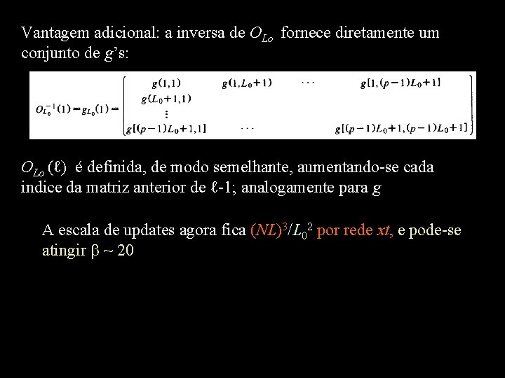Vantagem adicional: a inversa de OLo fornece diretamente um conjunto de g’s: OLo (ℓ)