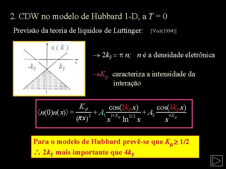 2. CDW no modelo de Hubbard 1 -D, a T = 0 Previsão da