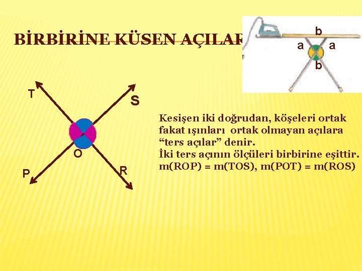 BİRBİRİNE KÜSEN AÇILAR b a a b T S O P R Kesişen iki