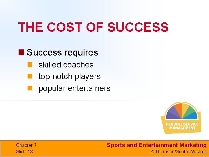 THE COST OF SUCCESS n Success requires n skilled coaches n top-notch players n