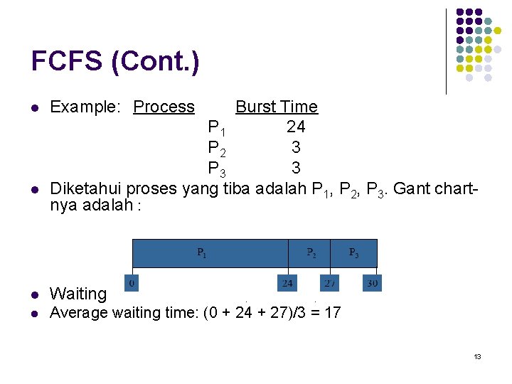 FCFS (Cont. ) l l Example: Process Burst Time P 1 24 P 2