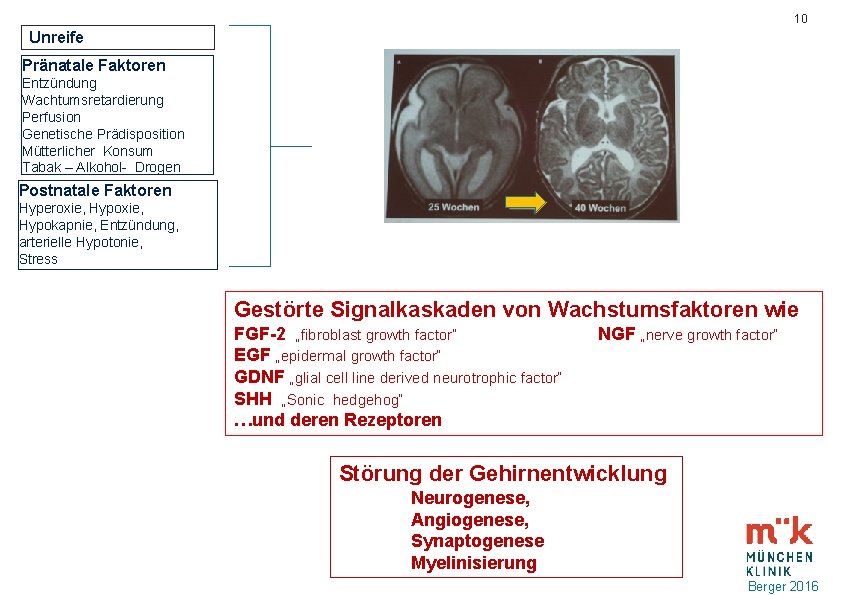 10 Unreife Pränatale Faktoren Entzündung Wachtumsretardierung Perfusion Genetische Prädisposition Mütterlicher Konsum Tabak – Alkohol-