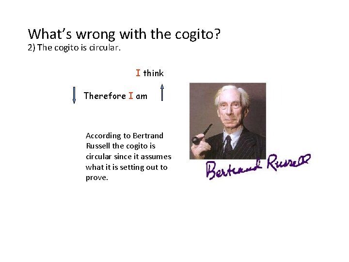 What’s wrong with the cogito? 2) The cogito is circular. I think Therefore I