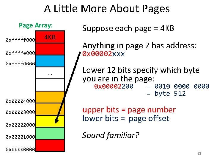 A Little More About Pages Page Array: 0 xfffff 000 4 KB Suppose each