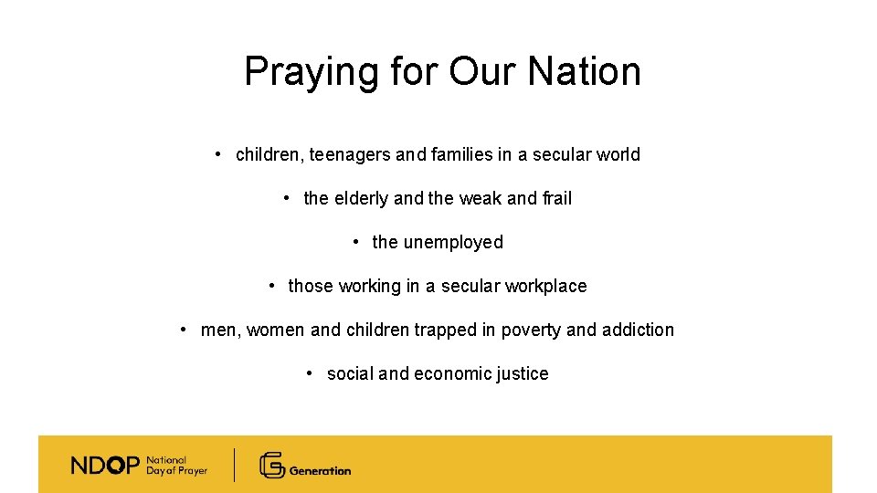 Praying for Our Nation • children, teenagers and families in a secular world •