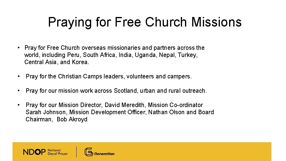 Praying for Free Church Missions • Pray for Free Church overseas missionaries and partners