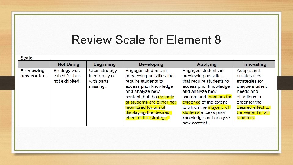 Review Scale for Element 8 Review Scale for Element 8