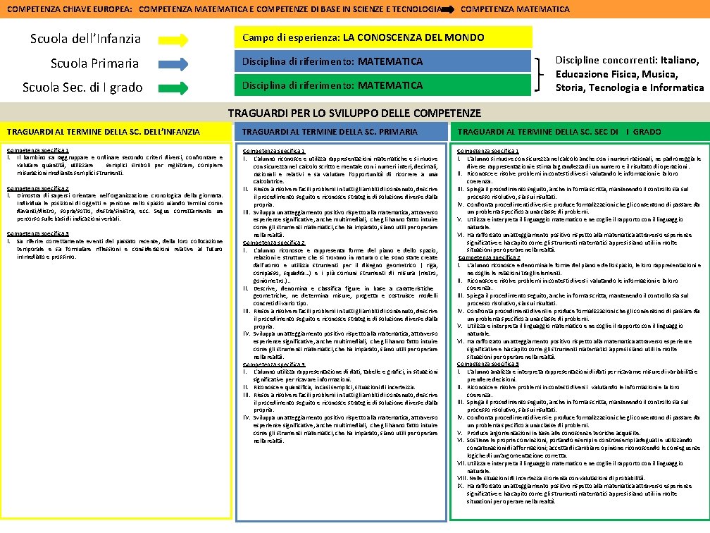 COMPETENZA CHIAVE EUROPEA: COMPETENZA MATEMATICA E COMPETENZE DI BASE IN SCIENZE E TECNOLOGIA Scuola