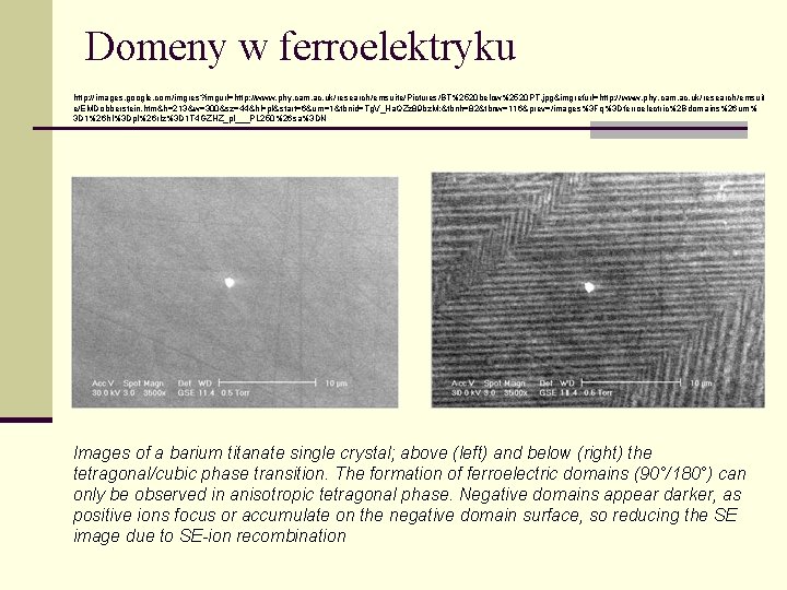 Domeny w ferroelektryku http: //images. google. com/imgres? imgurl=http: //www. phy. cam. ac. uk/research/emsuite/Pictures/BT%2520 below%2520