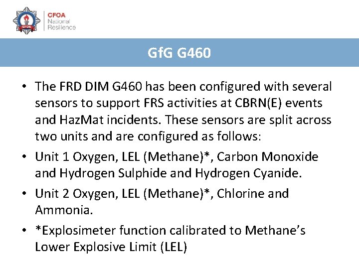 Gf. G G 460 • The FRD DIM G 460 has been configured with