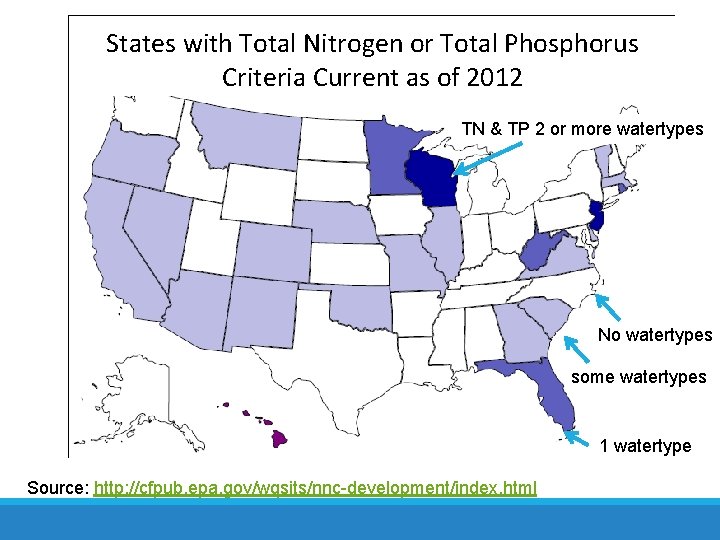 States with Total Nitrogen or Total Phosphorus Criteria Current as of 2012 TN &