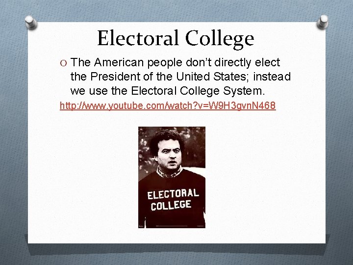 Electoral College O The American people don’t directly elect the President of the United