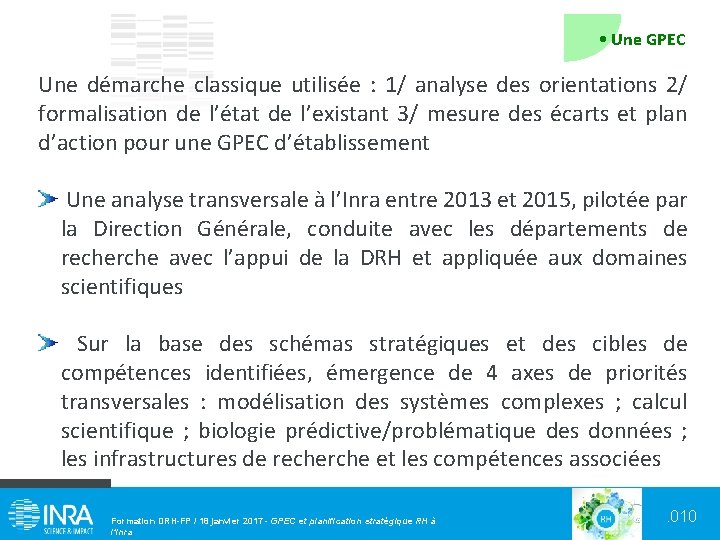  • Une GPEC Une démarche classique utilisée : 1/ analyse des orientations 2/