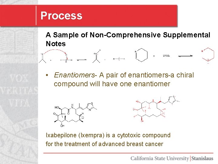 Process A Sample of Non-Comprehensive Supplemental Notes • Enantiomers- A pair of enantiomers-a chiral