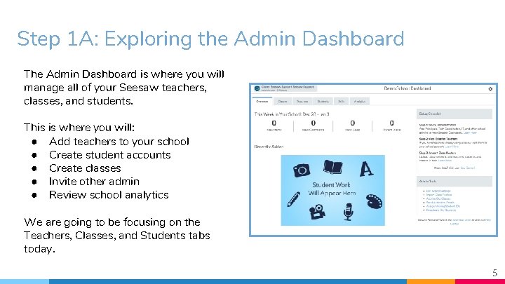 Step 1 A: Exploring the Admin Dashboard The Admin Dashboard is where you will