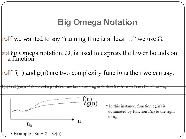 Big Omega Notation If we wanted to say “running time is at least…” we