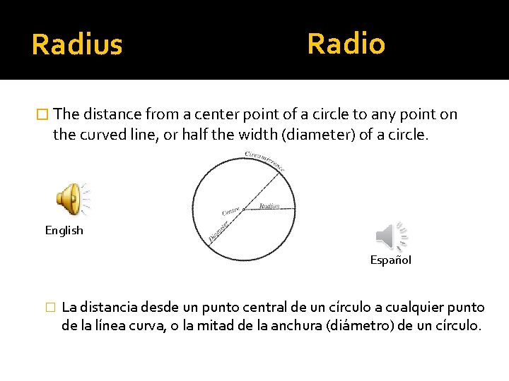 Radius Radio � The distance from a center point of a circle to any