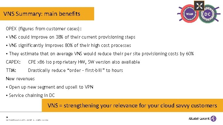 Retail store or central warehouse VNS Summary: main benefits WAN DC OPEX (figures from