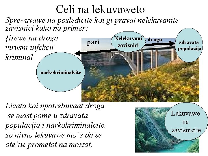 Celi na lekuvaweto Spre~uvawe na posledicite koi gi pravat nelekuvanite zavisnici kako na primer: