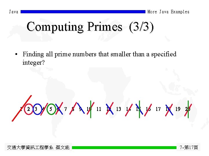 Java More Java Examples Computing Primes (3/3) • Finding all prime numbers that smaller