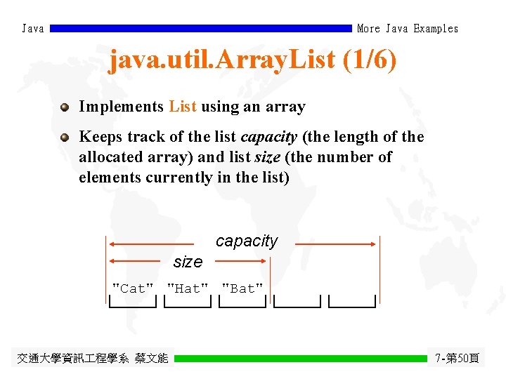 Java More Java Examples java. util. Array. List (1/6) Implements List using an array