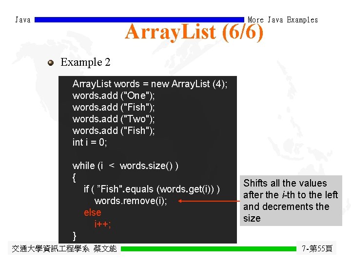 Java More Java Examples Array. List (6/6) Example 2 Array. List words = new