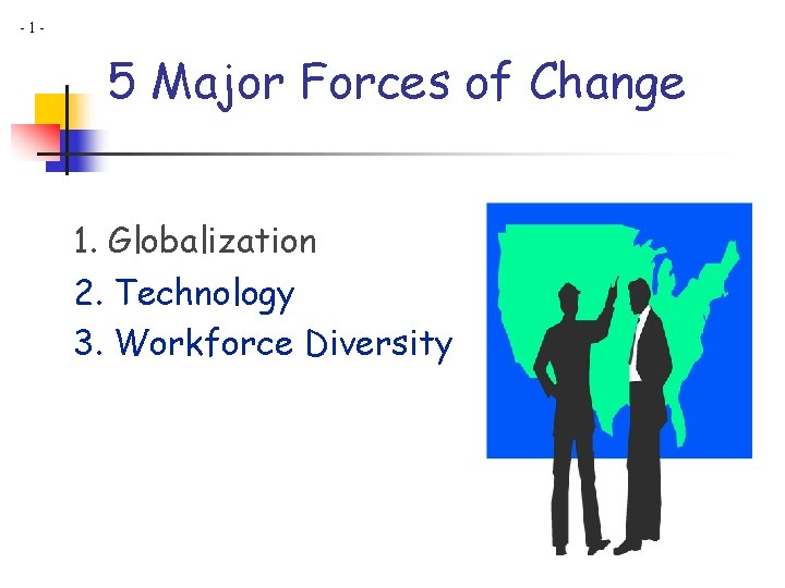 -1 - 5 Major Forces of Change 1. Globalization 2. Technology 3. Workforce Diversity -1 - 5 Major Forces of Change 1. Globalization 2. Technology 3. Workforce Diversity