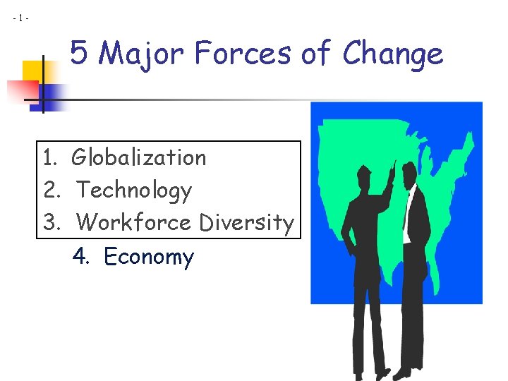 -1 - 5 Major Forces of Change 1. Globalization 2. Technology 3. Workforce Diversity -1 - 5 Major Forces of Change 1. Globalization 2. Technology 3. Workforce Diversity