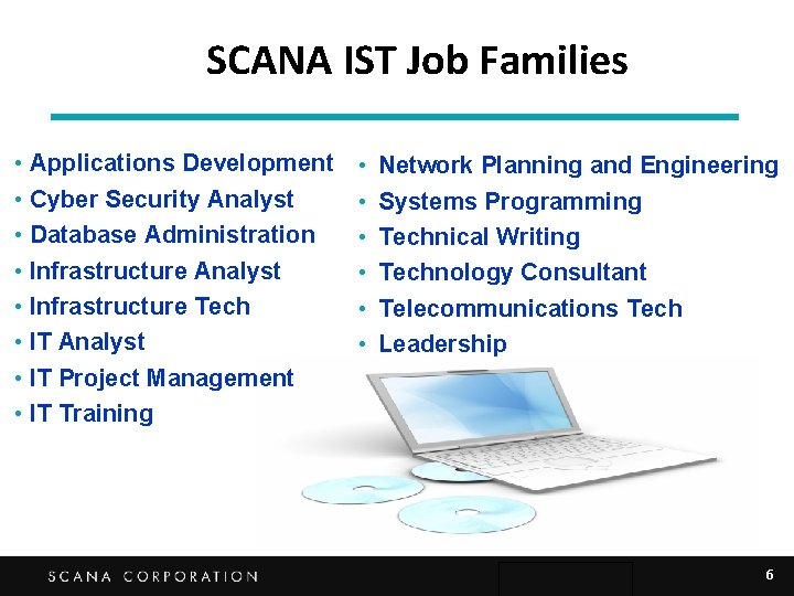 SCANA IST Job Families • Applications Development • Cyber Security Analyst • Database Administration