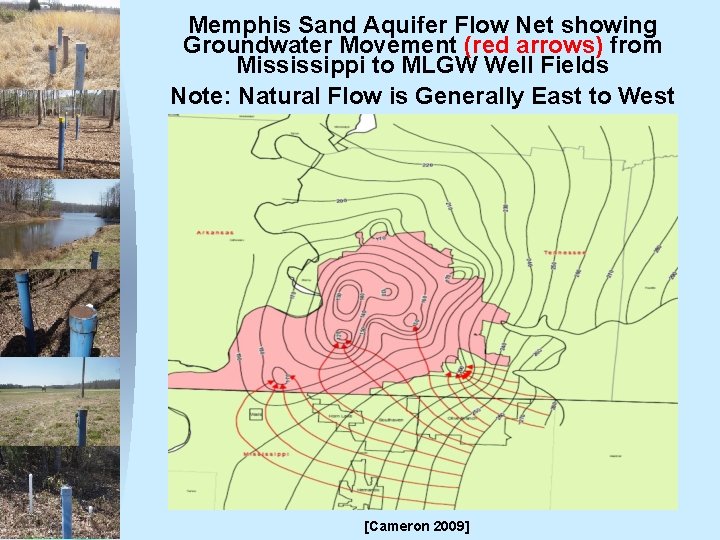 Memphis Sand Aquifer Flow Net showing Groundwater Movement (red arrows) from Mississippi to MLGW