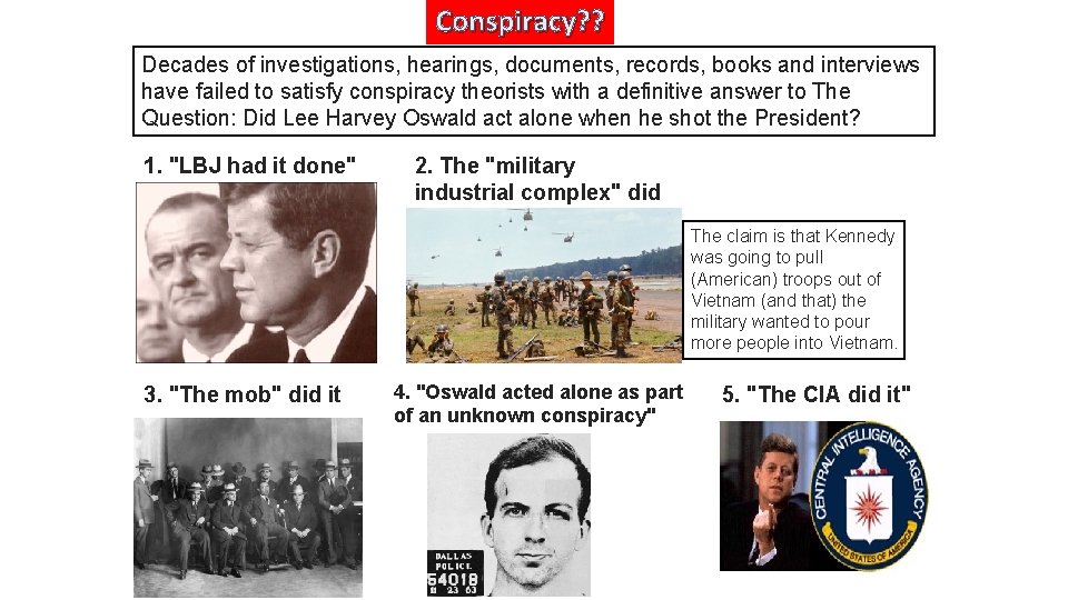 Conspiracy? ? Decades of investigations, hearings, documents, records, books and interviews have failed to