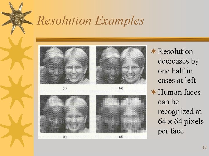 Resolution Examples ¬ Resolution decreases by one half in cases at left ¬ Human