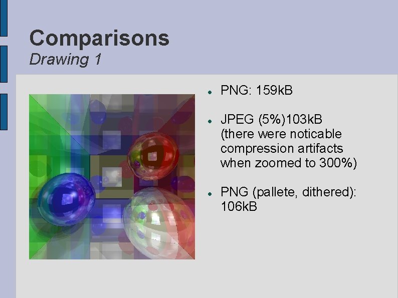 Comparisons Drawing 1 PNG: 159 k. B JPEG (5%)103 k. B (there were noticable