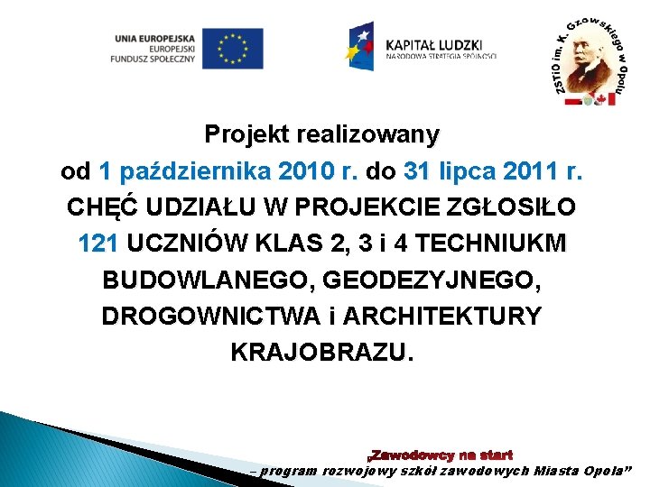 Projekt realizowany od 1 października 2010 r. do 31 lipca 2011 r. CHĘĆ UDZIAŁU