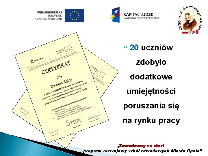  20 uczniów zdobyło dodatkowe umiejętności poruszania się na rynku pracy „Zawodowcy na start