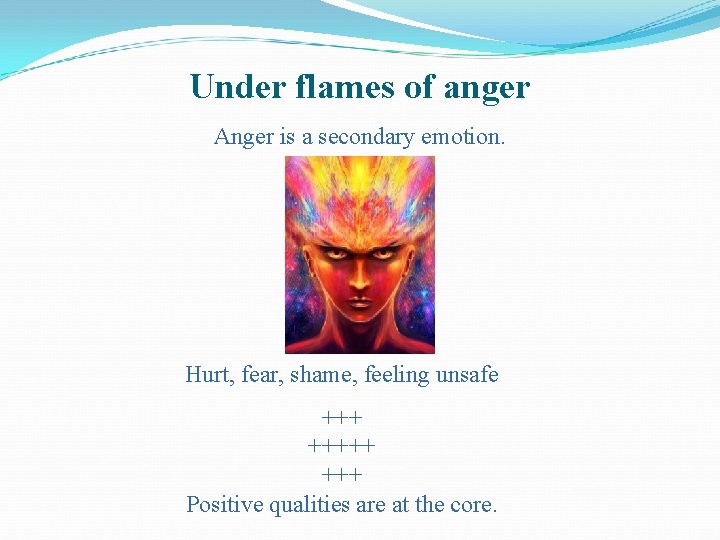 Under flames of anger Anger is a secondary emotion. Hurt, fear, shame, feeling unsafe