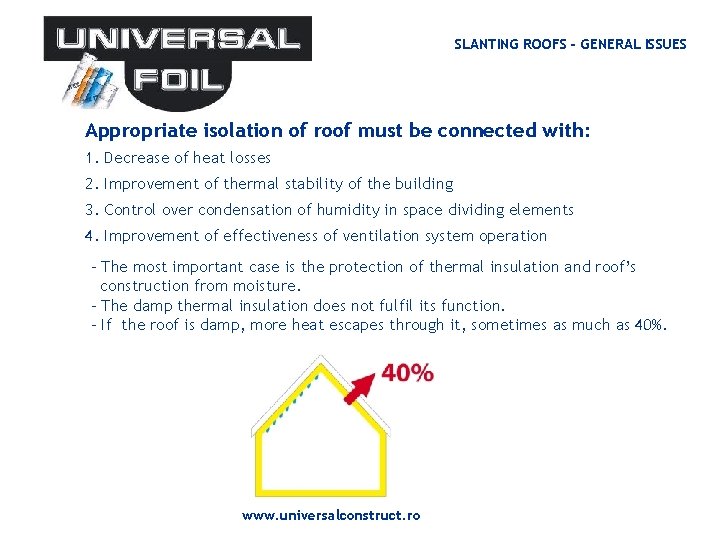 SLANTING ROOFS - GENERAL ISSUES Appropriate isolation of roof must be connected with: 1. SLANTING ROOFS - GENERAL ISSUES Appropriate isolation of roof must be connected with: 1.