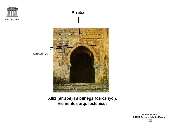 Arrabà Claseshistoria carcanyol Alfiz (arrabà) i albanega (carcanyol). Elementos arquitectónicos Historia del Arte ©