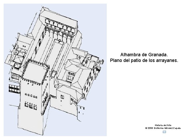 Claseshistoria Alhambra de Granada. Plano del patio de los arrayanes. Historia del Arte ©