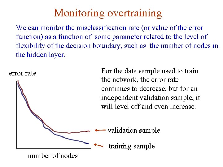 Monitoring overtraining We can monitor the misclassification rate (or value of the error function)