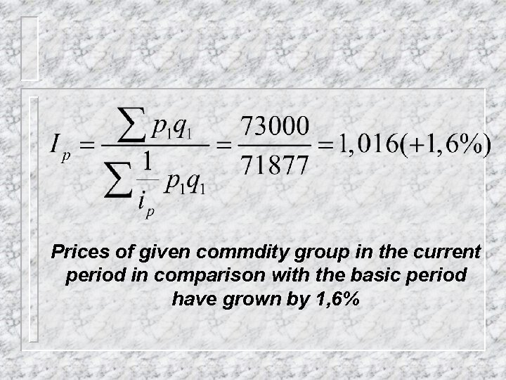 Prices of given commdity group in the current period in comparison with the basic