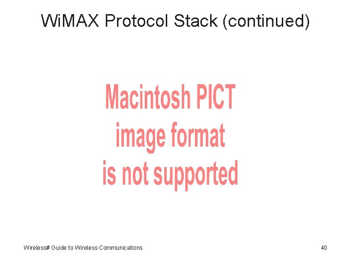 Wi. MAX Protocol Stack (continued) Wireless# Guide to Wireless Communications 40 