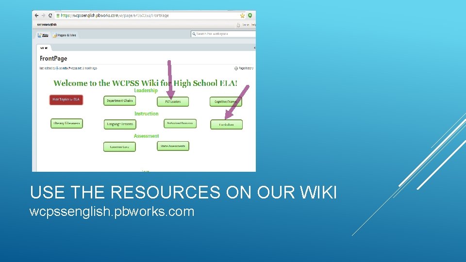 USE THE RESOURCES ON OUR WIKI wcpssenglish. pbworks. com 