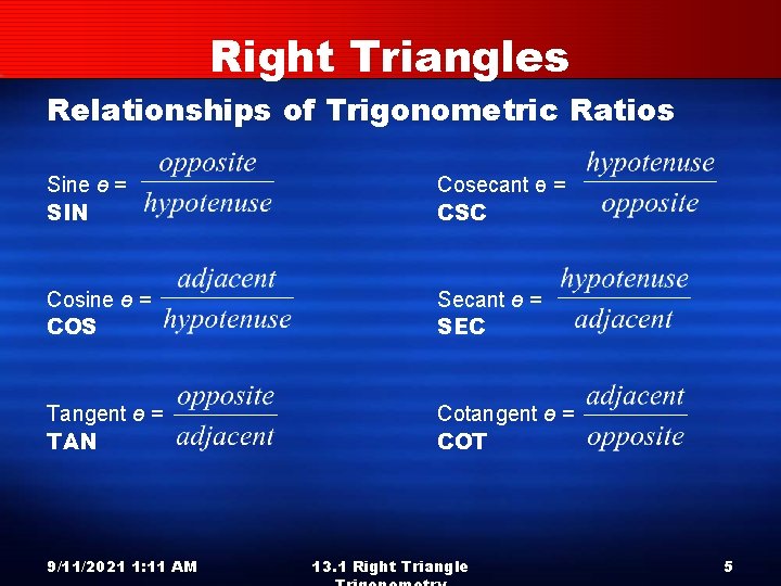 Right Triangle Trigonometry Section 13 1 9112021 1
