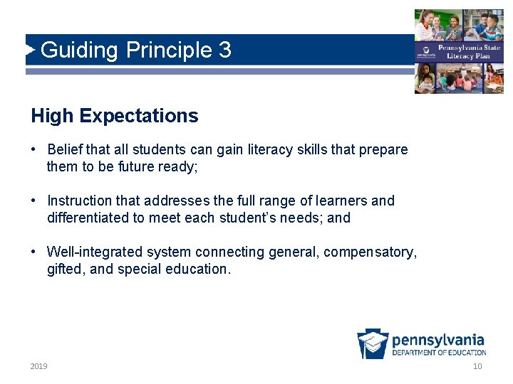 Guiding Principle 3 High Expectations • Belief that all students can gain literacy skills Guiding Principle 3 High Expectations • Belief that all students can gain literacy skills