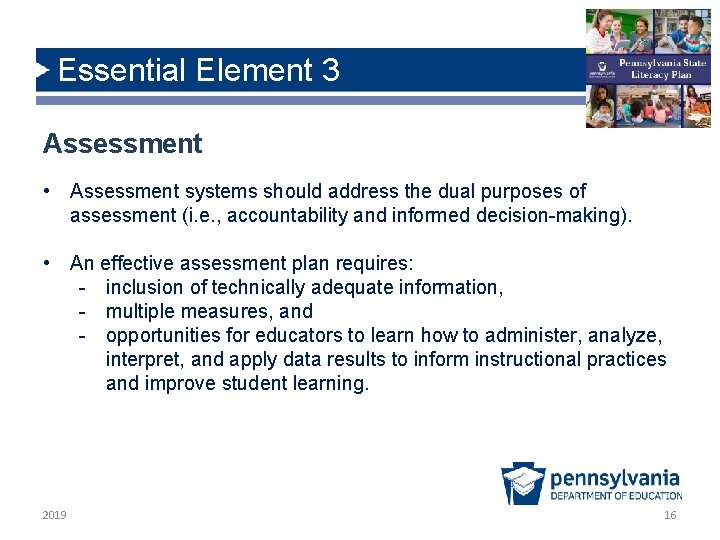Essential Element 3 Assessment • Assessment systems should address the dual purposes of assessment Essential Element 3 Assessment • Assessment systems should address the dual purposes of assessment