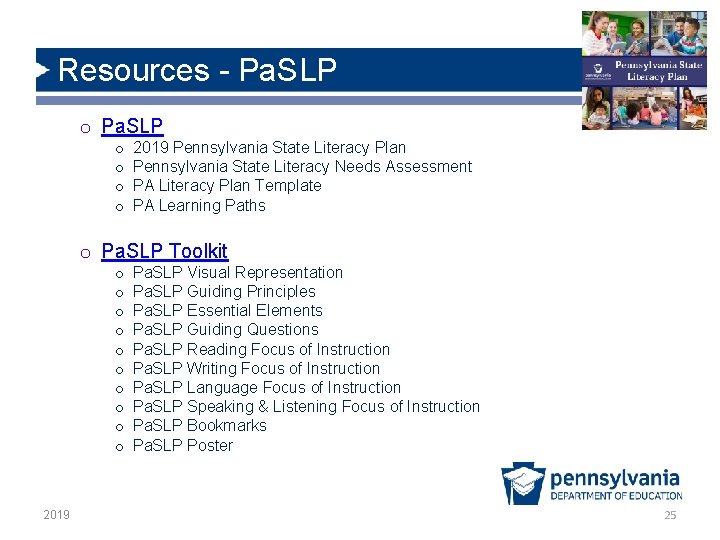 Resources - Pa. SLP o o o o 2019 Pennsylvania State Literacy Plan Pennsylvania Resources - Pa. SLP o o o o 2019 Pennsylvania State Literacy Plan Pennsylvania